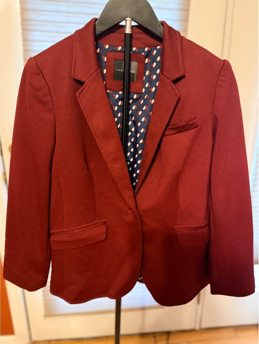 The Limited Burgundy Blazer with Heart Print Lining Size M